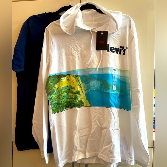 Set of 2 Levi’s T-shirts , hoodie size L/ G BLUE / white cotton - Picture 1 of 8